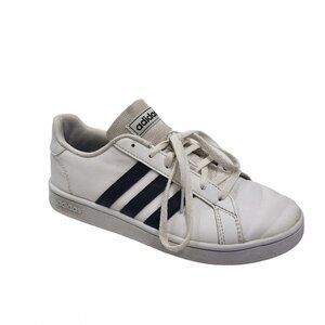 Adidas Kids Grand Court Shoes Size 4 White Black Fair Condition‎